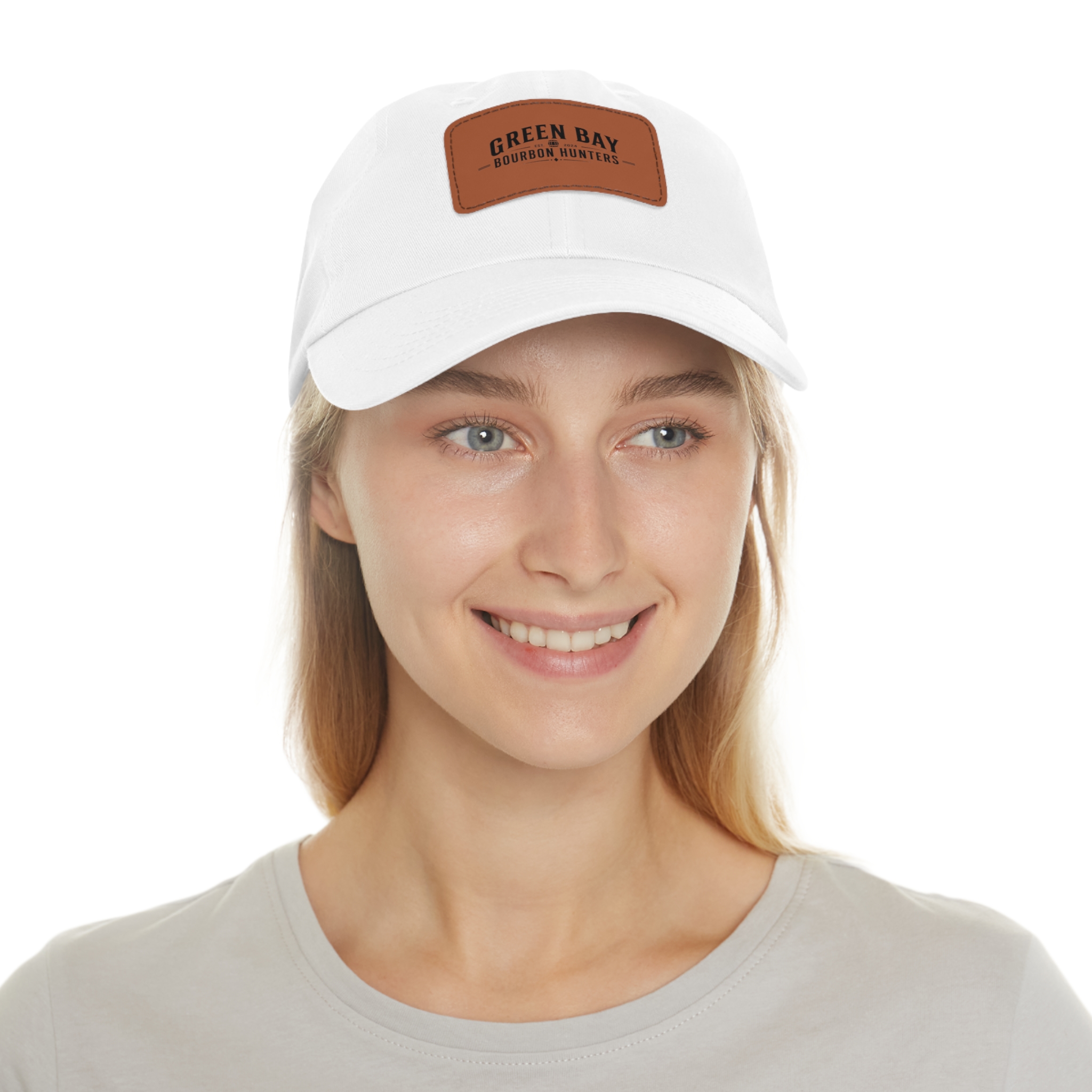 Green Bay Bourbon Hunters Leather Patch Dad Hat - Image 5
